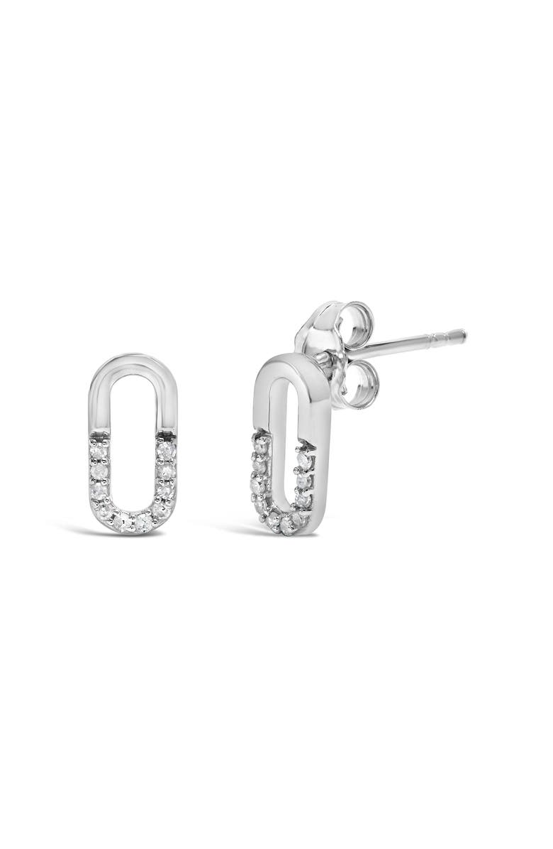 Haus of Brilliance Silver 1/10 Diamond Diamond Paperclip Stud Earrings, Alternate, color, White