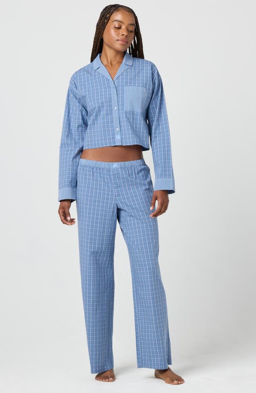 Florence By Mills Micro Plaid Wide Leg Pants In Blue