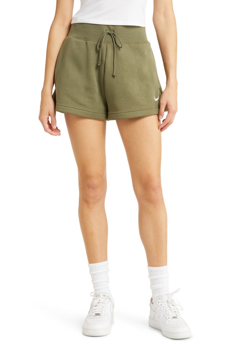 Sportswear Phoenix Fleece Mid-Rise 4-Inch Shorts, Main, color, MEDIUM OLIVE/ SAIL