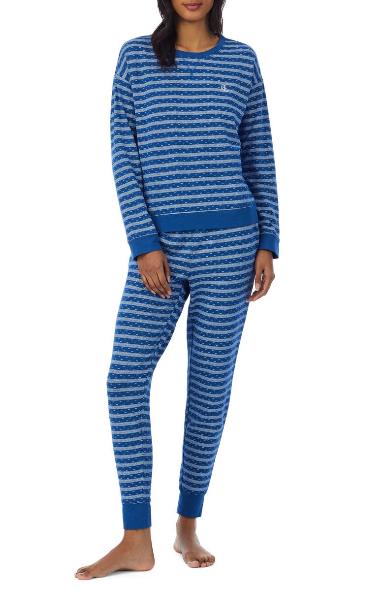 Lauren Ralph Lauren Stripe Knit Pajamas, Main, color, 