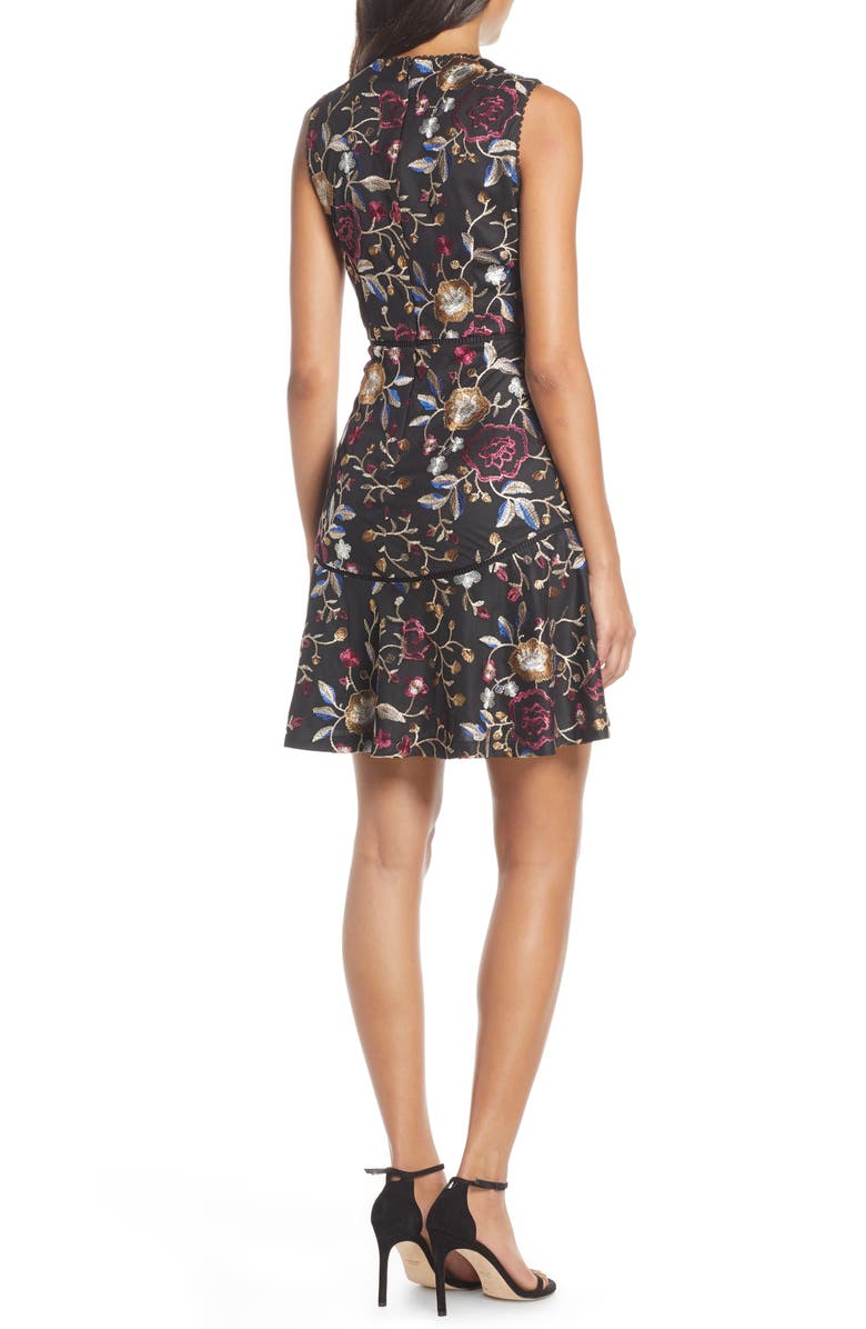Vince Camuto Embroidered Mesh Fit & Flare Dress, Alternate, color,