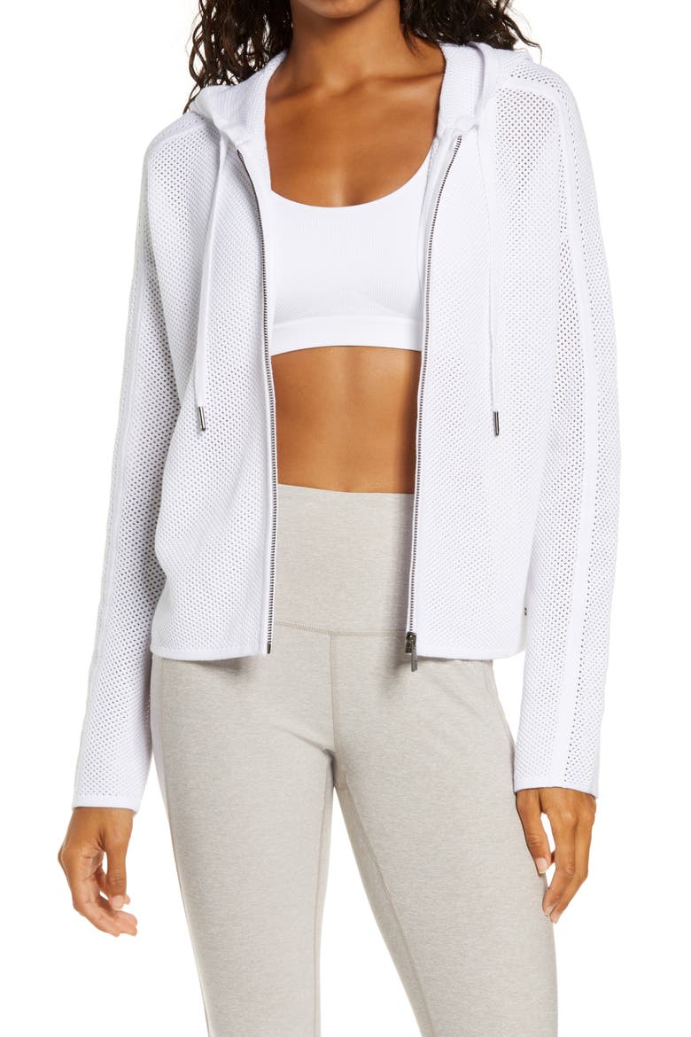 Moto Mesh Zip Hoodie, Main, color, WHITE