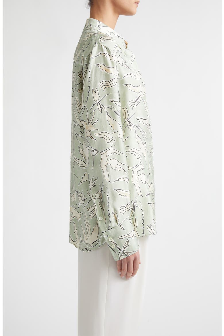Chika Bird Print Silk Button-Up Shirt, Alternate, color, 378398 DESERT SAGE BIRD