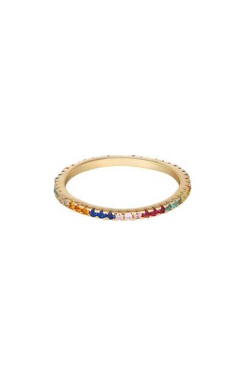 14K Gold Plated Rainbow Cubic Zirconia Eternity Band Ring