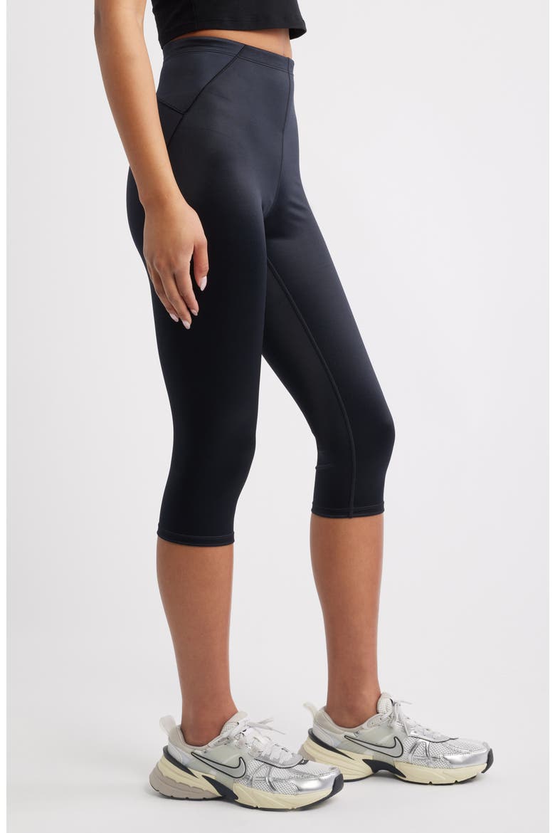 Shine Drawcord Capri Leggings, Alternate, color, NSKM OBSIDIAN