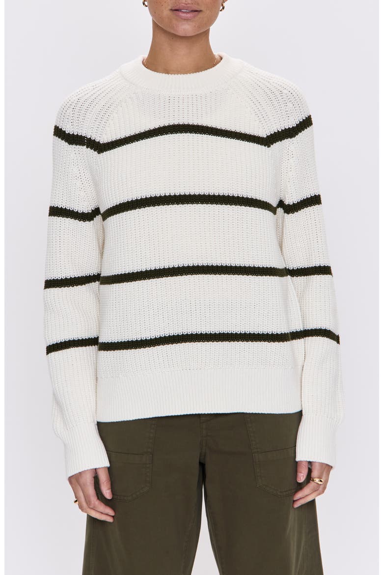 Edie Stripe Cotton Sweater, Main, color, OLIVE STRIPE