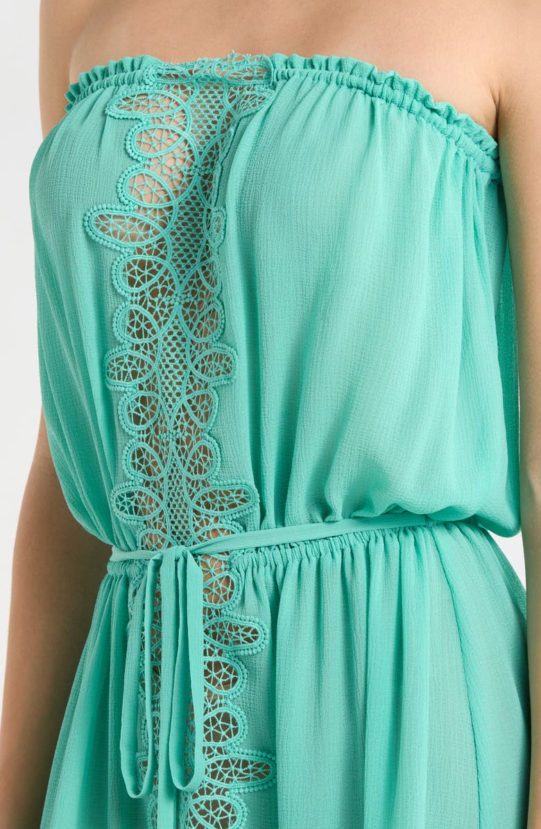 Ramy Brook Strapless Embrodiered Cover-Up Dress, Alternate, color, Seaglass