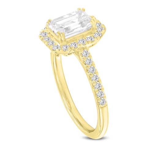 Valora 14K Yellow Gold Emerald Cut Lab Grown Diamond Halo Engagement Ring - 1.96 ctw