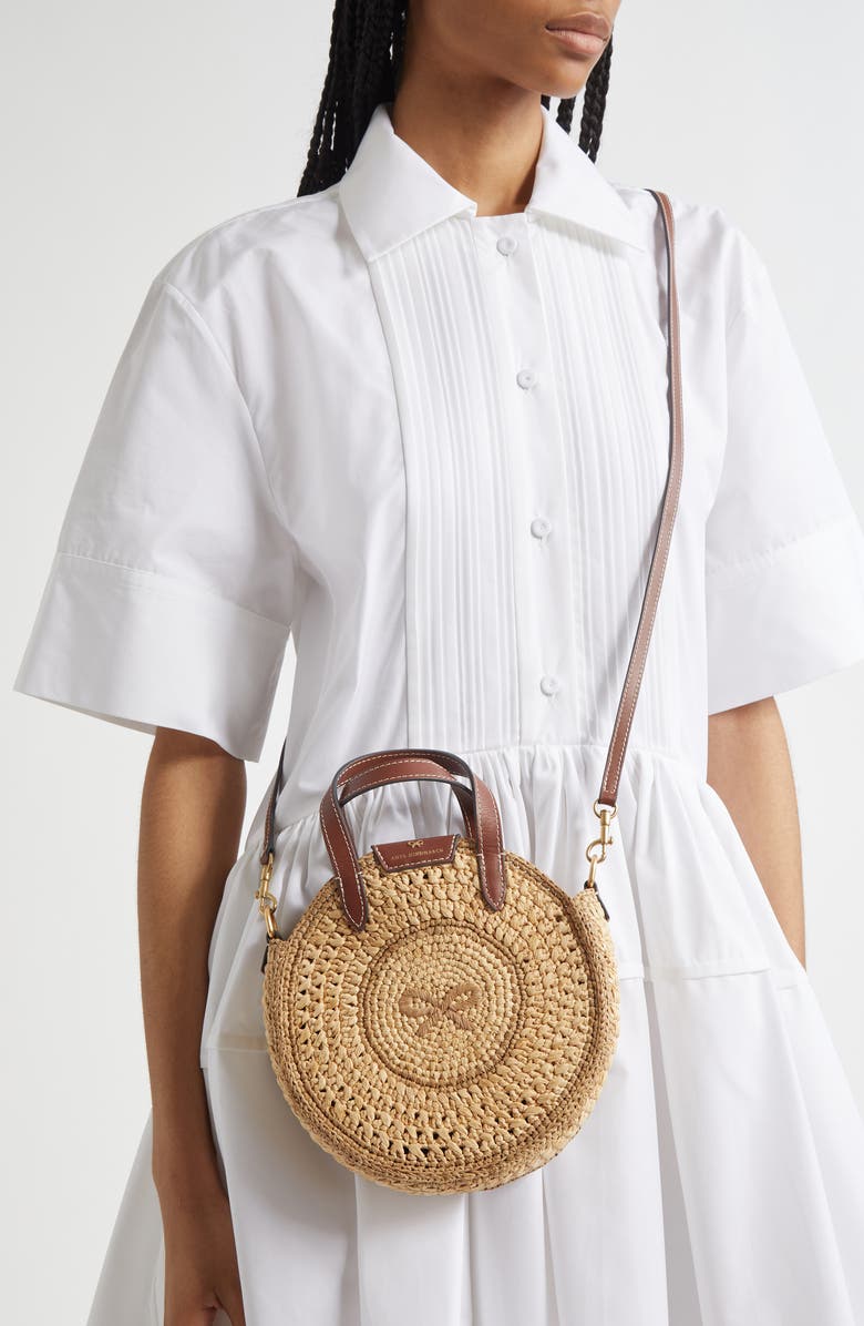 Anya Hindmarch Small Bow Round Raffia Tote, Alternate, color,
