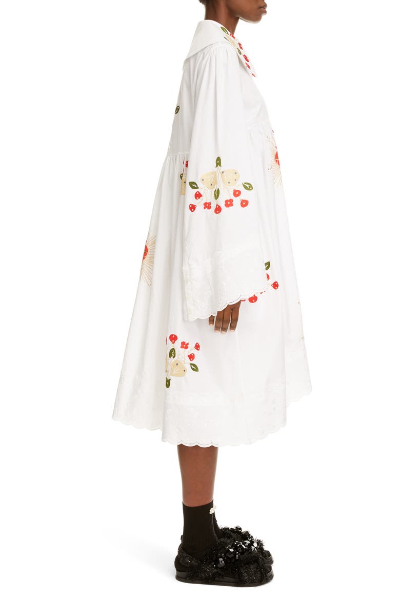 Embroidered Long Sleeve Cotton Dress, Alternate, color, WHITE