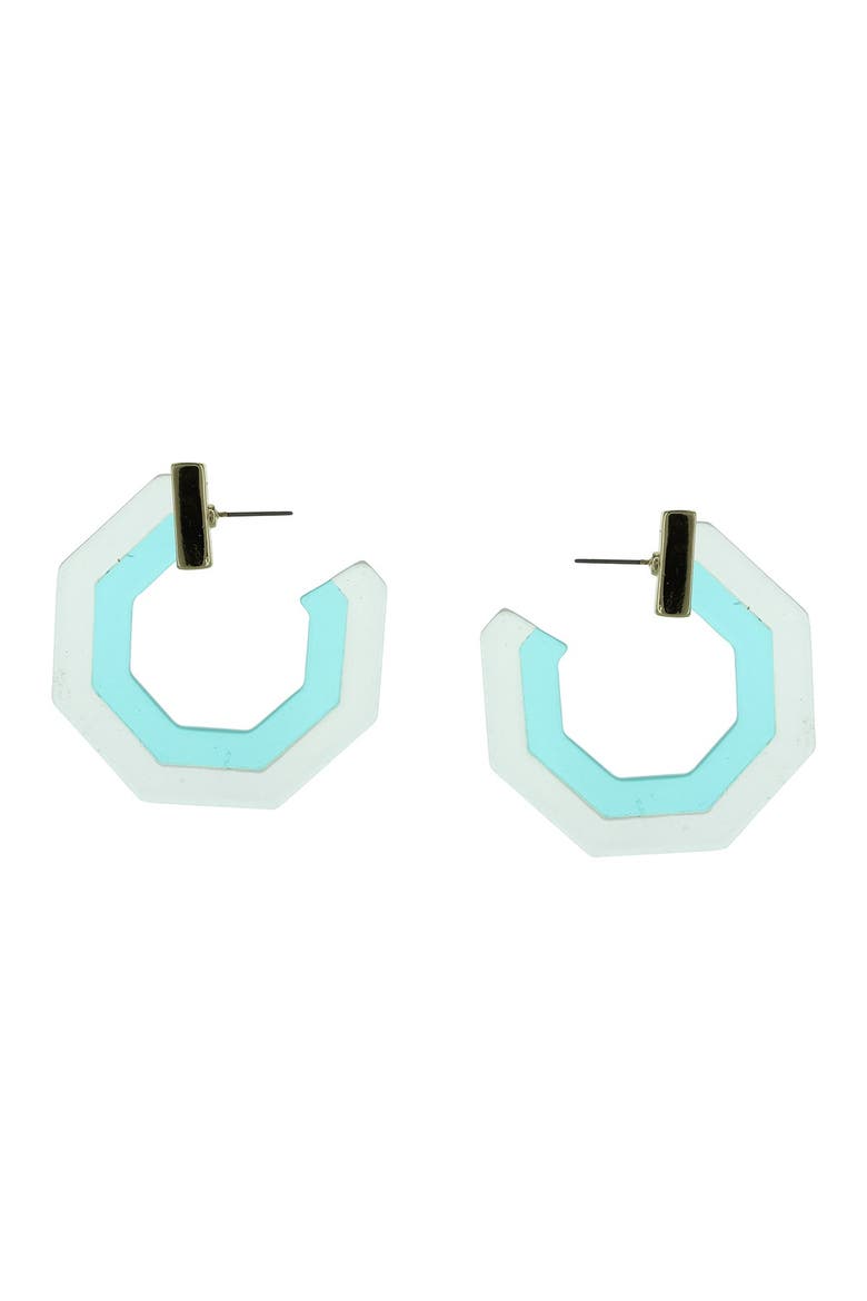 Jaila Hexagonal Hoop Earrings, Main, color, GOLD/ BLUE