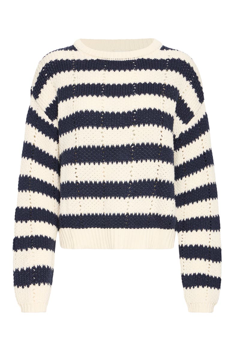 Befila Striped Crewneck Sweater, Main, color, TOTAL ECLIPSE BIRCH STRIPE