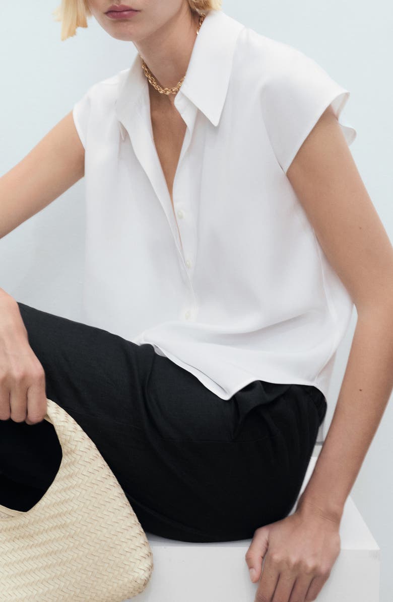 MANGO Cap Sleeve Button-Up Shirt, Alternate, color, Off White