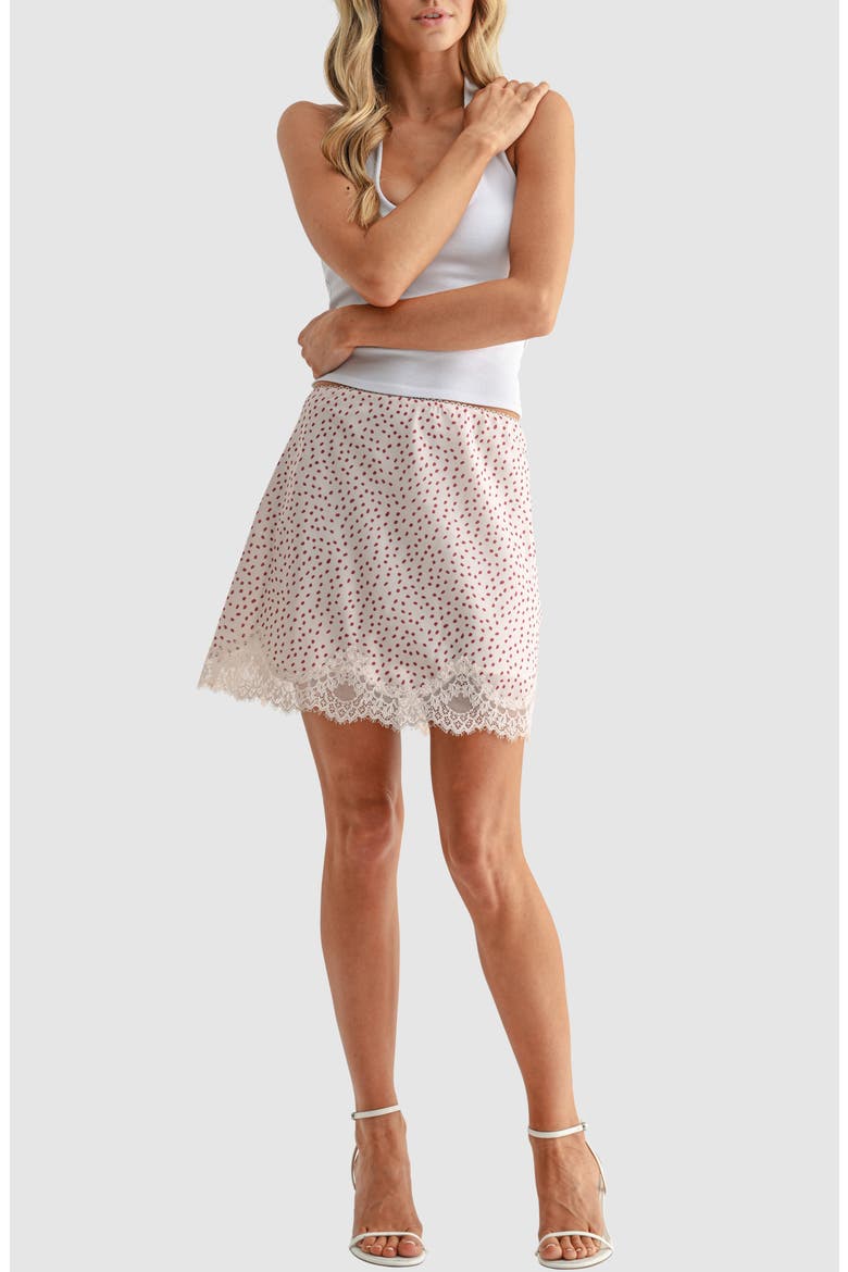Lace Hem Bias Miniskirt, Alternate, color, CREAM RED