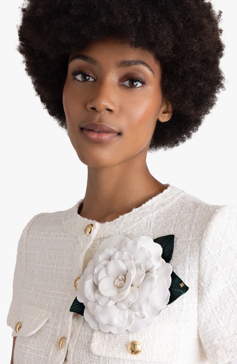 Helena Simon The Large White Gardenia Floral Brooch, Alternate, color, White