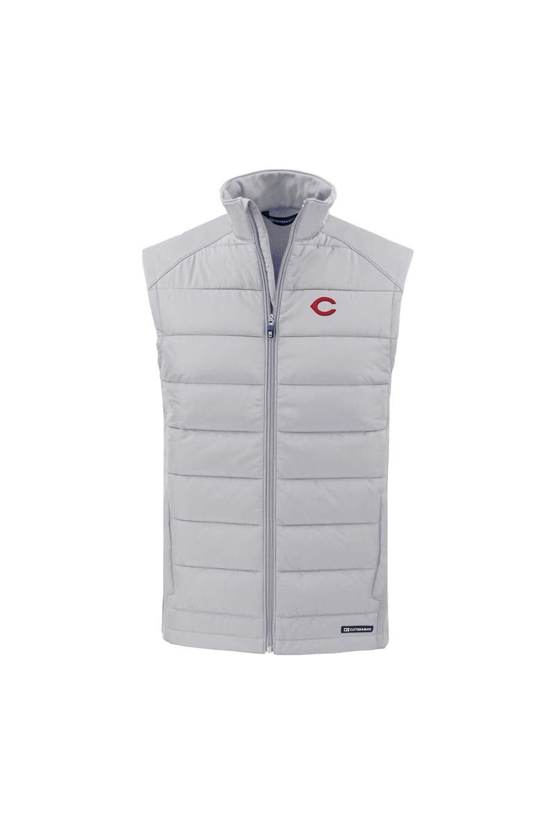 Cutter & Buck Men's Cutter & Buck Gray Cincinnati Reds Evoke Hybrid Eco Softshell Recycled Full-Zip Vest, Alternate, color,