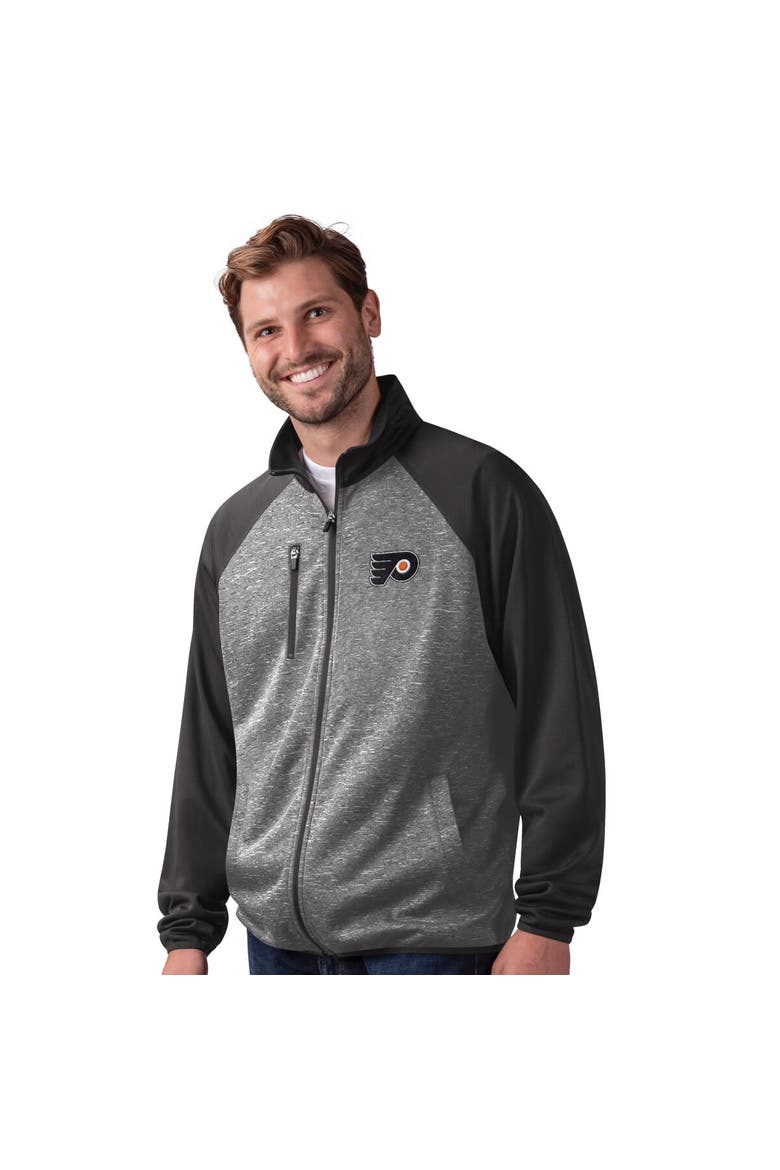 Men's G-III Sports by Carl Banks Black Philadelphia Flyers Runners Raglan Full-Zip Track Jacket, Main, color, Black