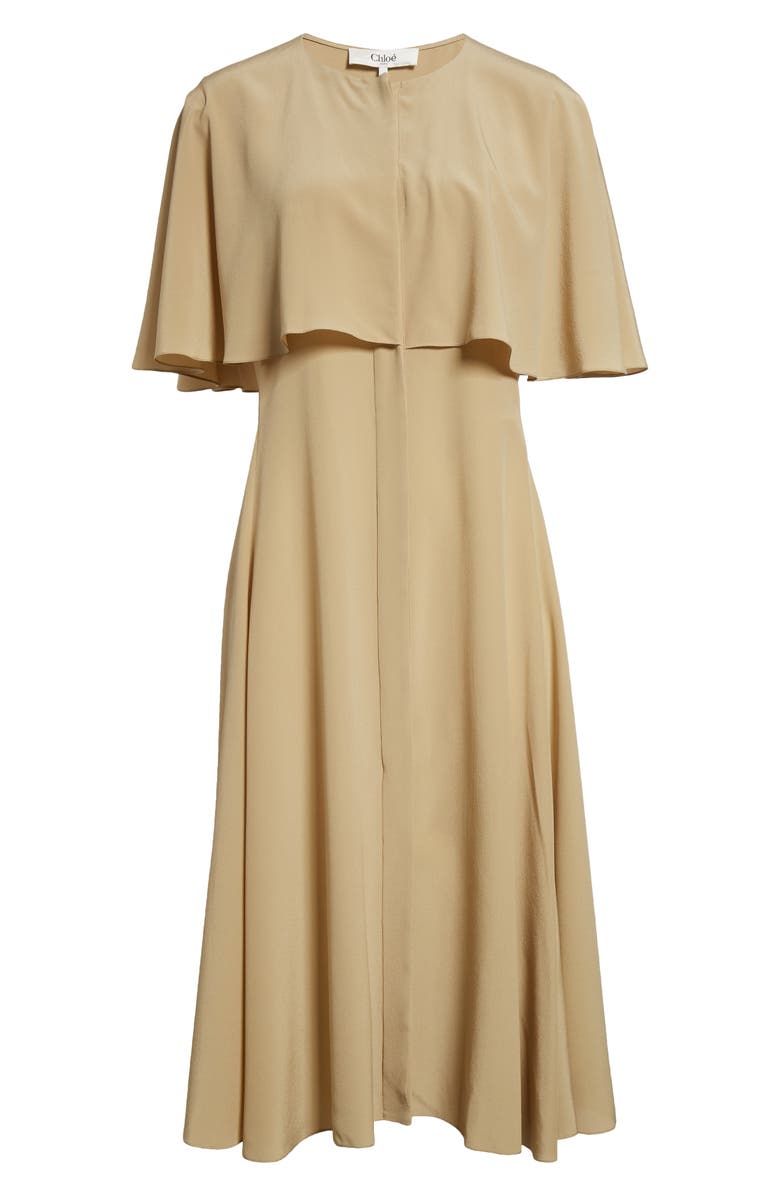 Chloé Cape Overlay Silk Crepe Shirtdress, Alternate, color, Golden Hemp
