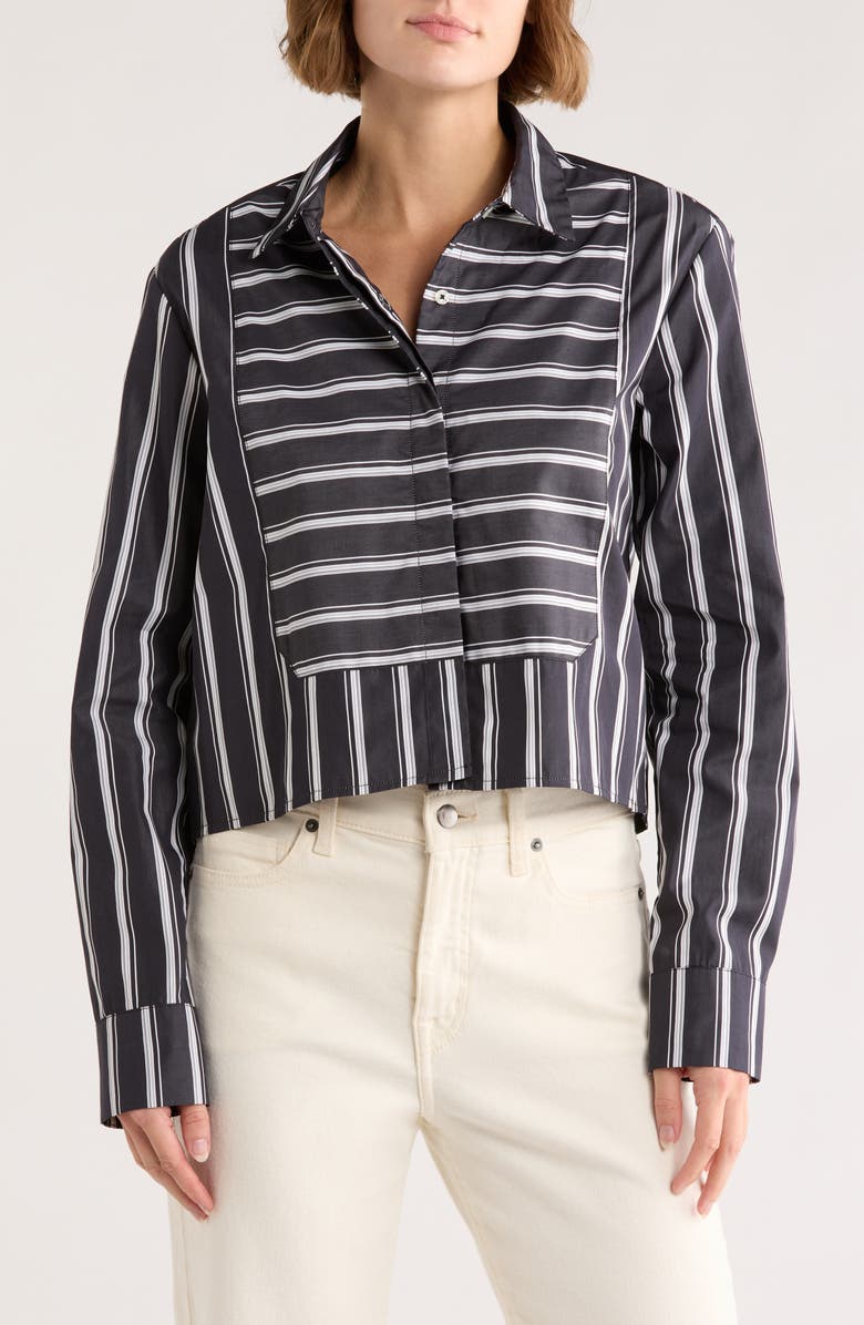 CISSA The Bib Cotton Button-Up Shirt, Main, color, Shadow Stripe