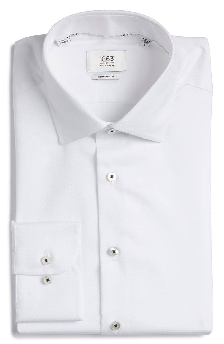 1863 by Eterna Modern Fit Dot Pattern Non-Iron Cotton Dobby Dress Shirt, Main, color, White