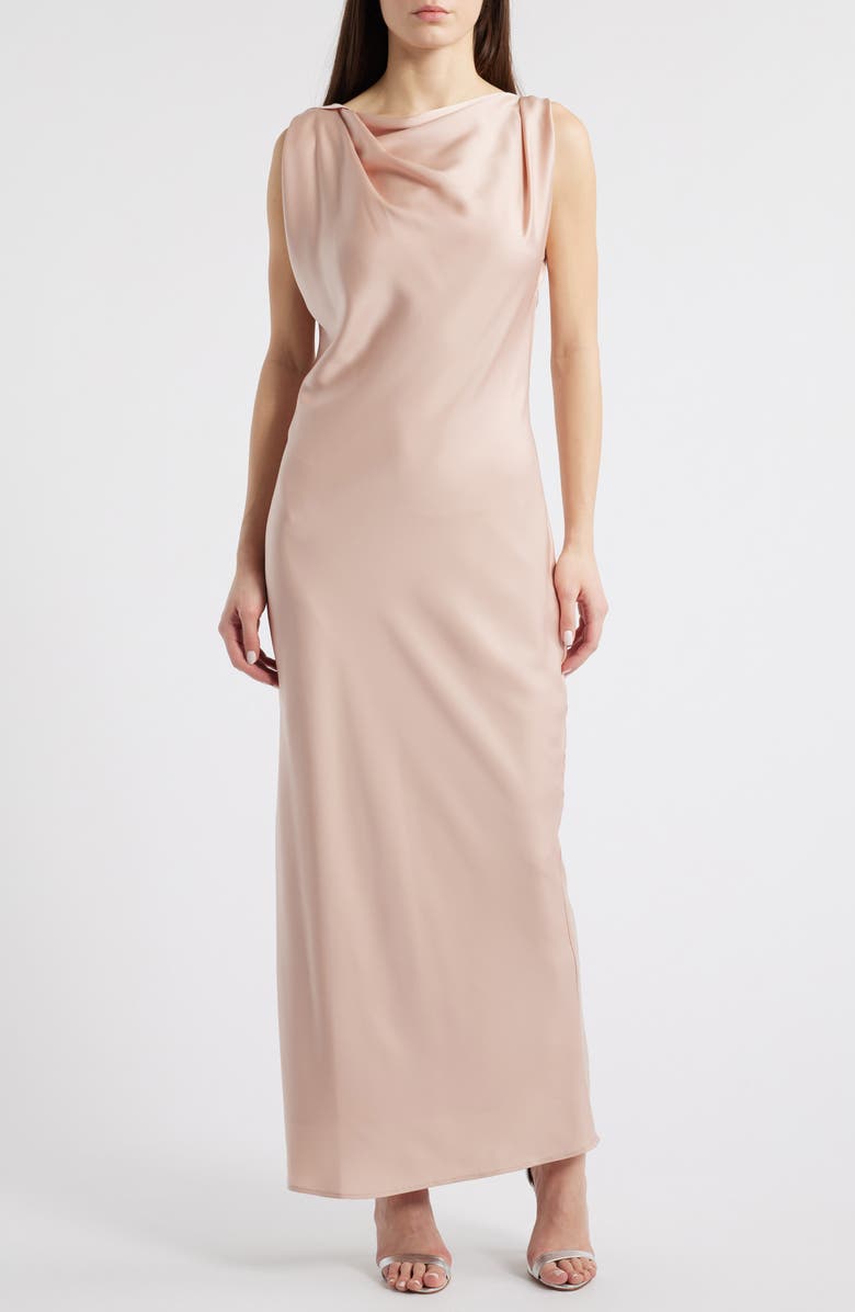 WAYF Katerina Draped Matte Satin Gown, Main, color, Rose