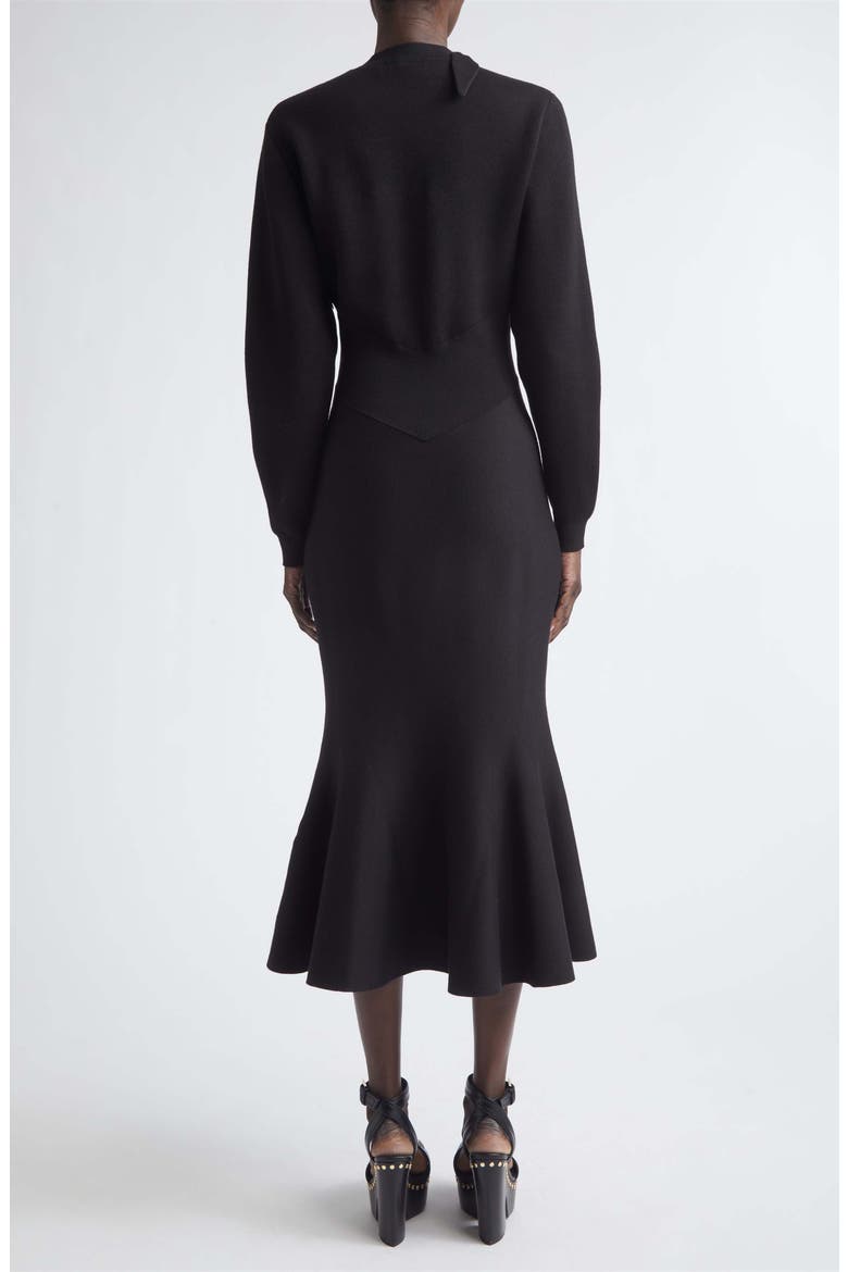 Long Sleeve Bow Wool & Cotton Blend Trumpet Sweater Dress, Alternate, color, BLACK