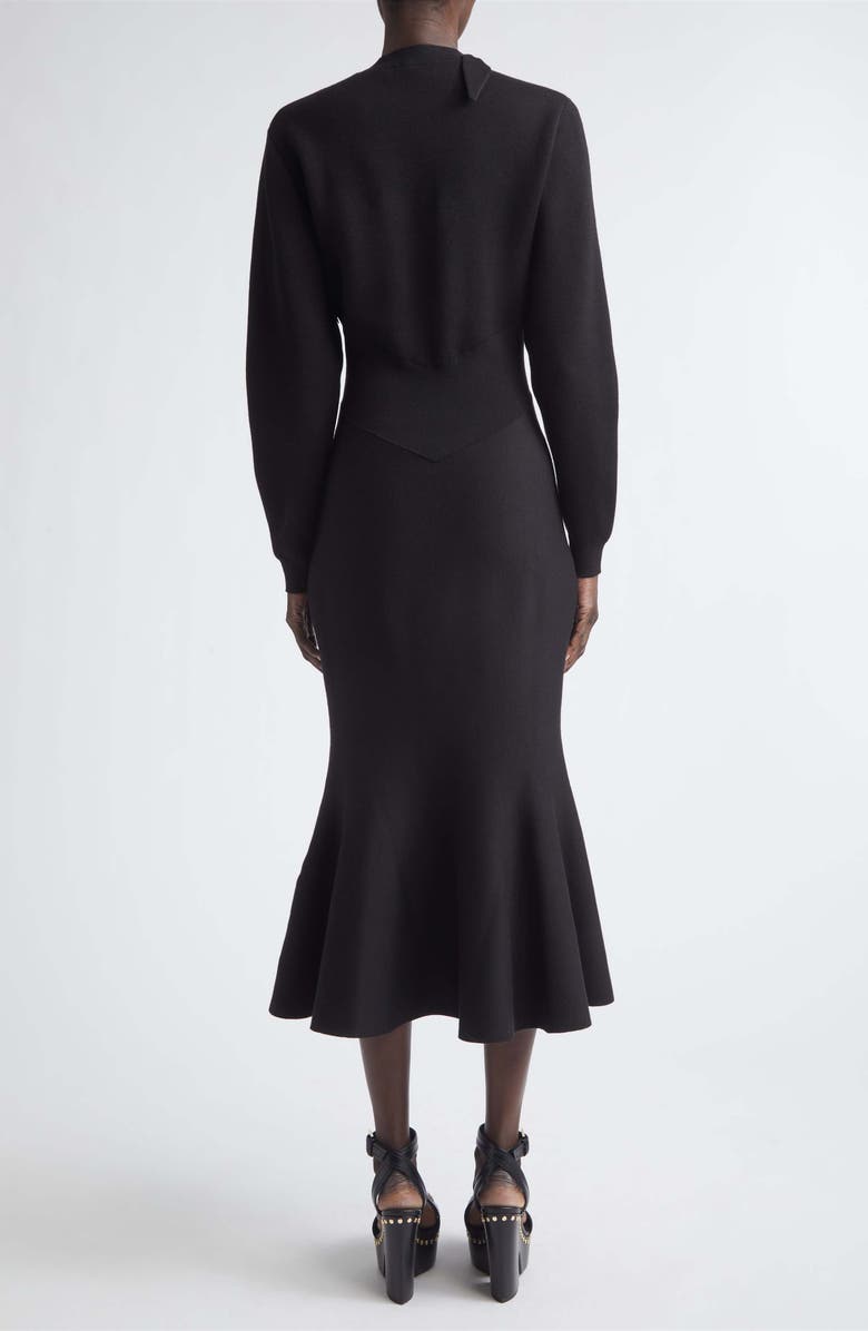 Givenchy Long Sleeve Bow Wool & Cotton Blend Trumpet Sweater Dress, Alternate, color, Black