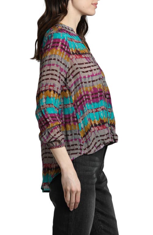 Apny Printed Top In Brown/grey/teal Multi