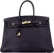 Pre-Owned Hermes Birkin Handbag Black Togo with Gold Hardware 35