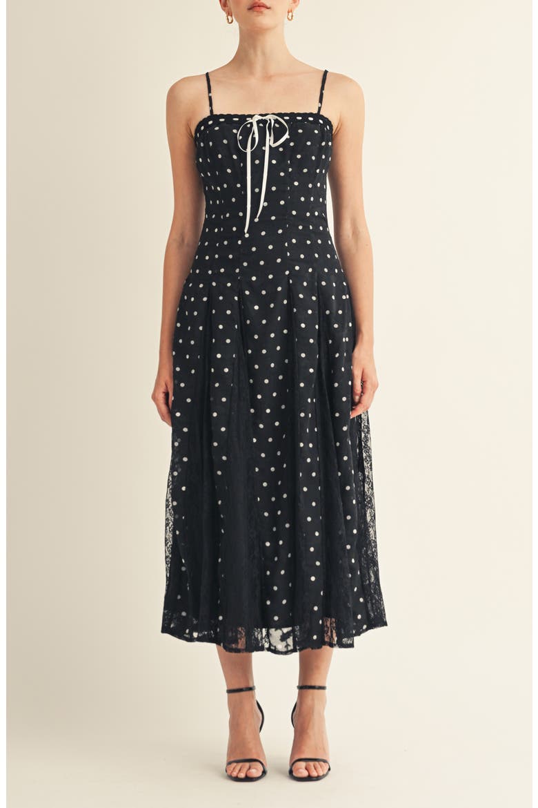 Brienne Polka Dot Lace Midi Dress, Main, color, BLACK POLKA DOT