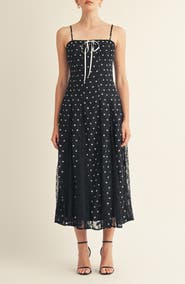 Arose Studio Brienne Polka Dot Lace Midi Dress