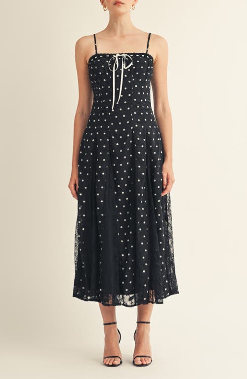 Arose Studio Brienne Polka Dot Lace Midi Dress In Black