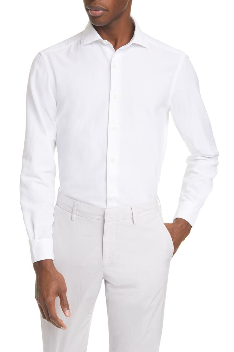 Ermenegildo Zegna Classic Fit Garment Dyed Button-Up Shirt, Main, color, WHITE