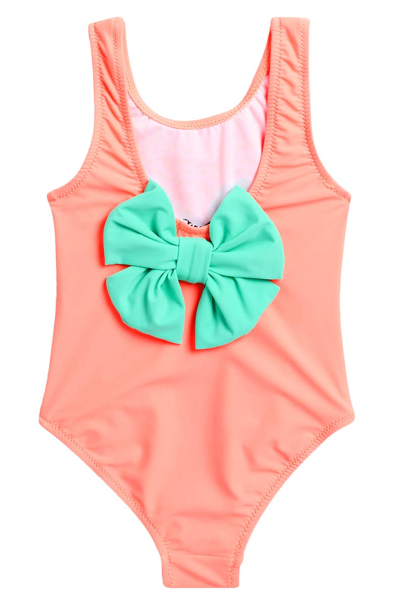 Flapdoodles Kids' Sequin Bow One-Piece Swimsuit, Alternate, color, Coral