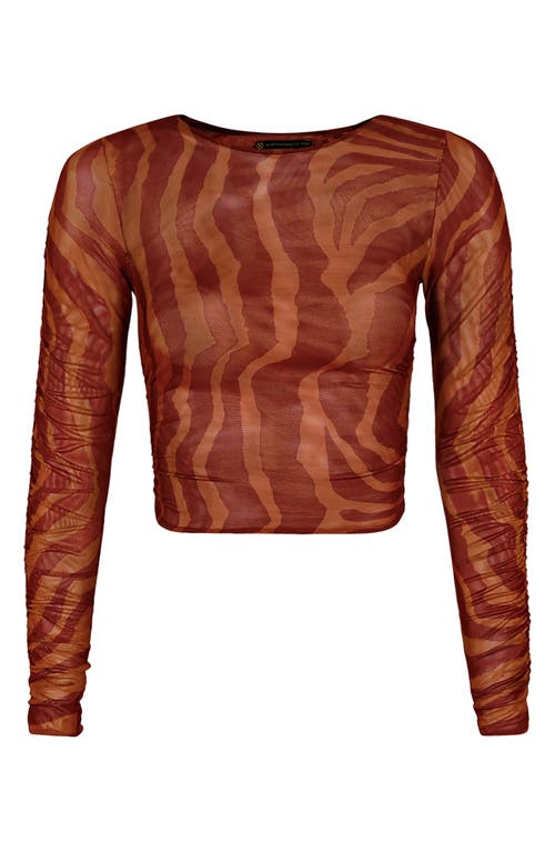 Vix Paula Hermanny Sundown Mira Long Sleeve Crop Cover-up Top In Brown