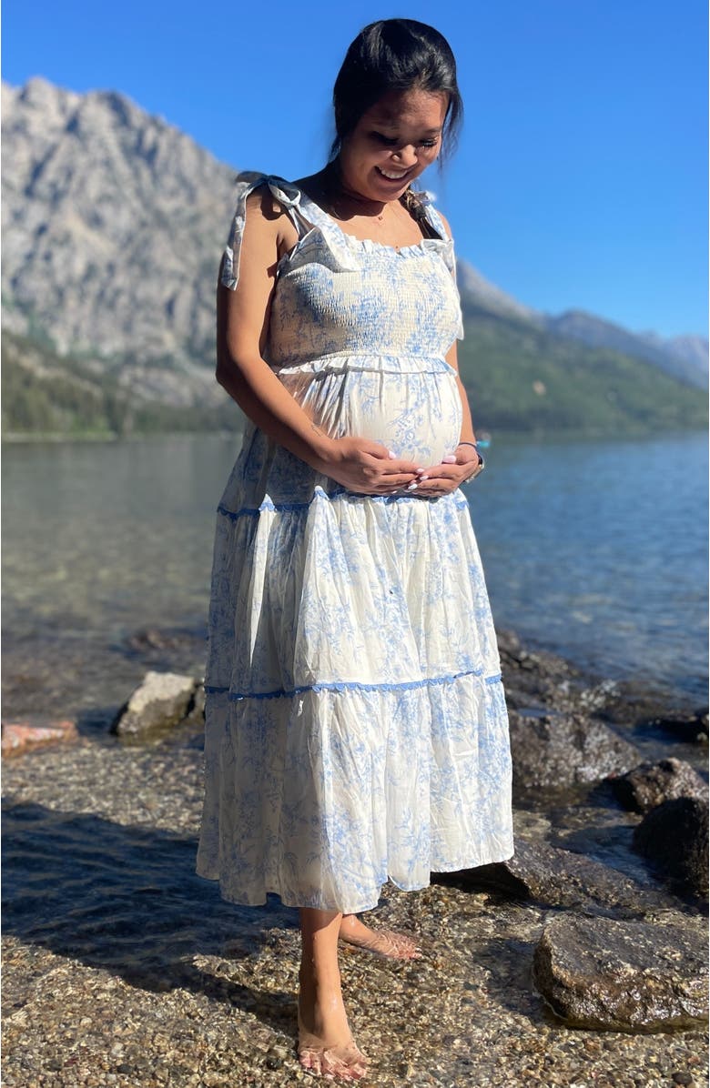 PinkBlush Floral Sleeveless Ruffle Tiered Midi Dress, Alternate, color, 