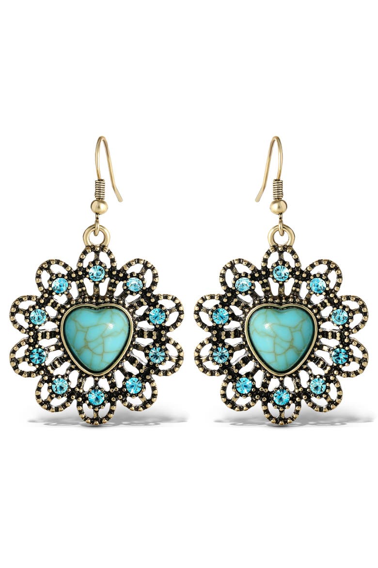 Stone Ornate Heart Earrings, Main, color, Gold, turquoise