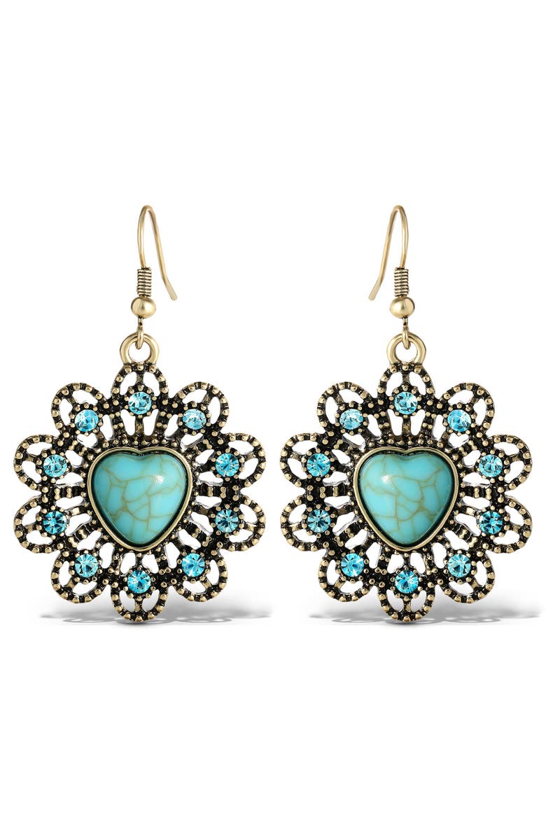 Jessica Simpson Stone Ornate Heart Earrings, Main, color, Gold, Turquoise