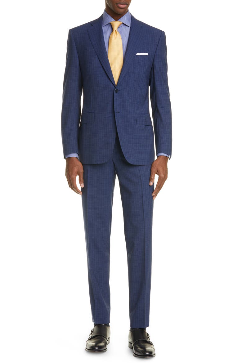 Siena Soft Classic Fit Check Wool Suit, Main, color, NAVY