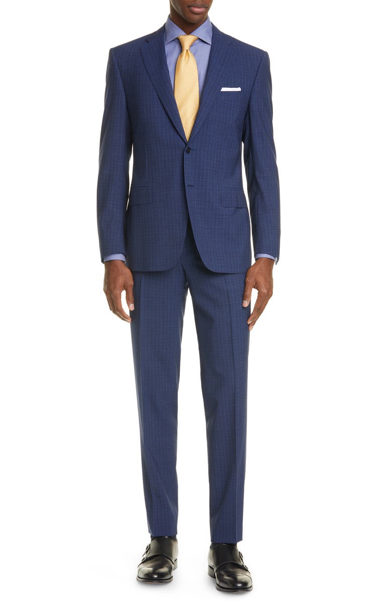 Canali Siena Soft Classic Fit Check Wool Suit, Main, color, 