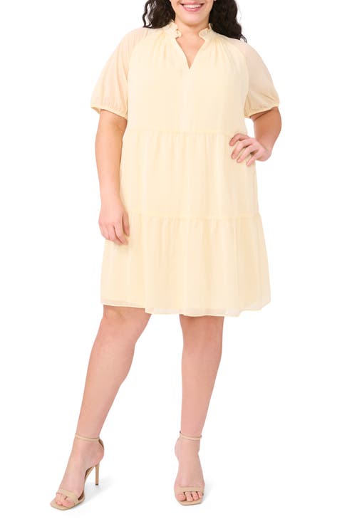 Tiered Ruffle Neck Babydoll Dress (Plus)