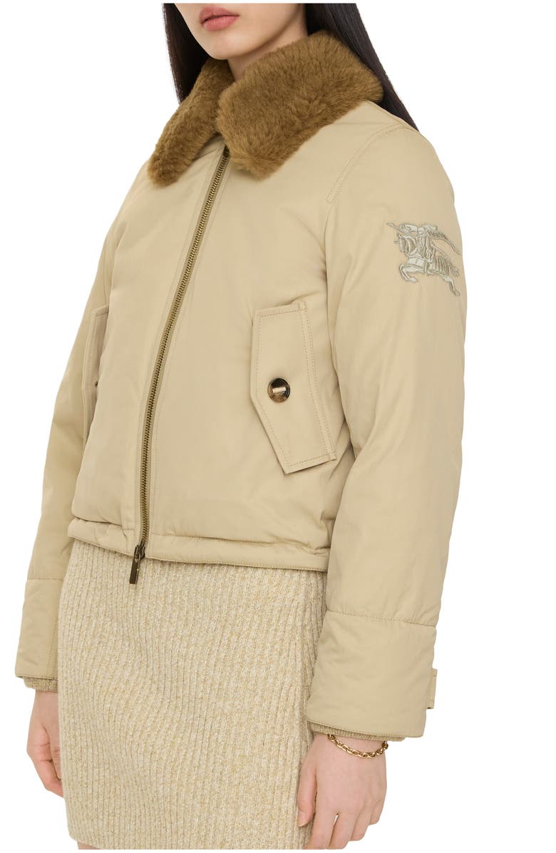 Burberry Shearling Collar Gabardine Jacket, Main, color, Dune Beige