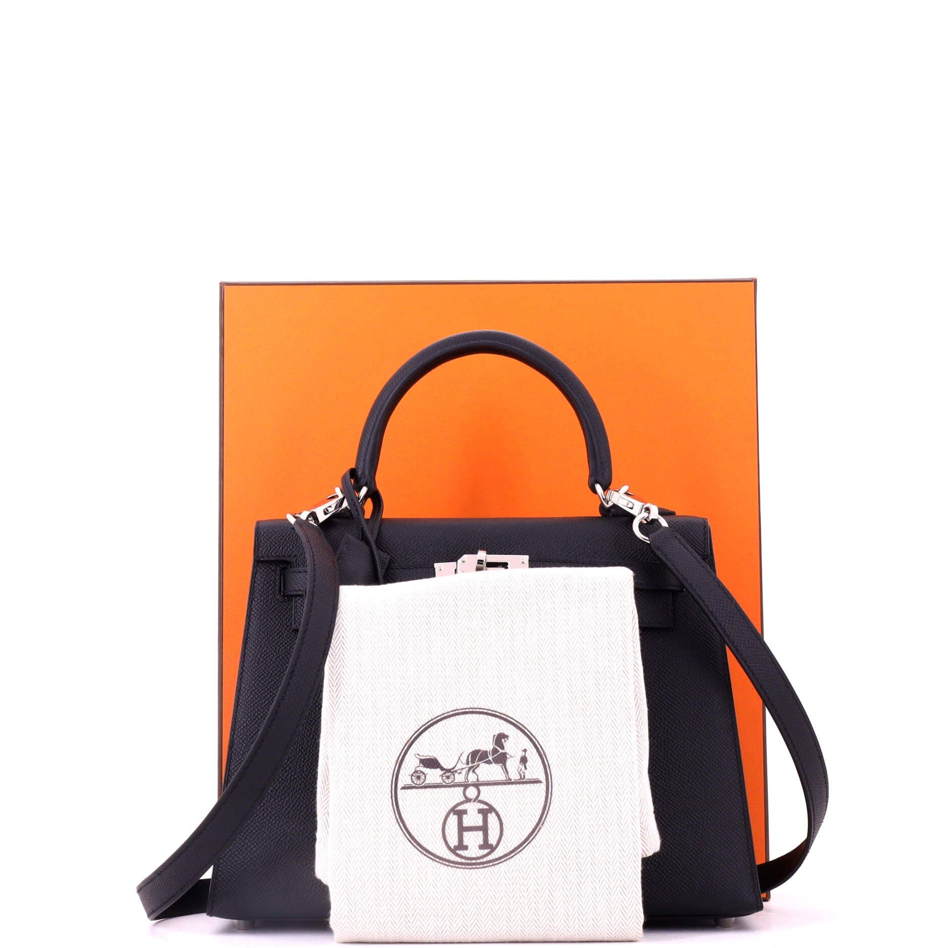 Pre-Owned Hermes Kelly Handbag Black Epsom with Palladium Hardware 25, Alternate, color, Noir