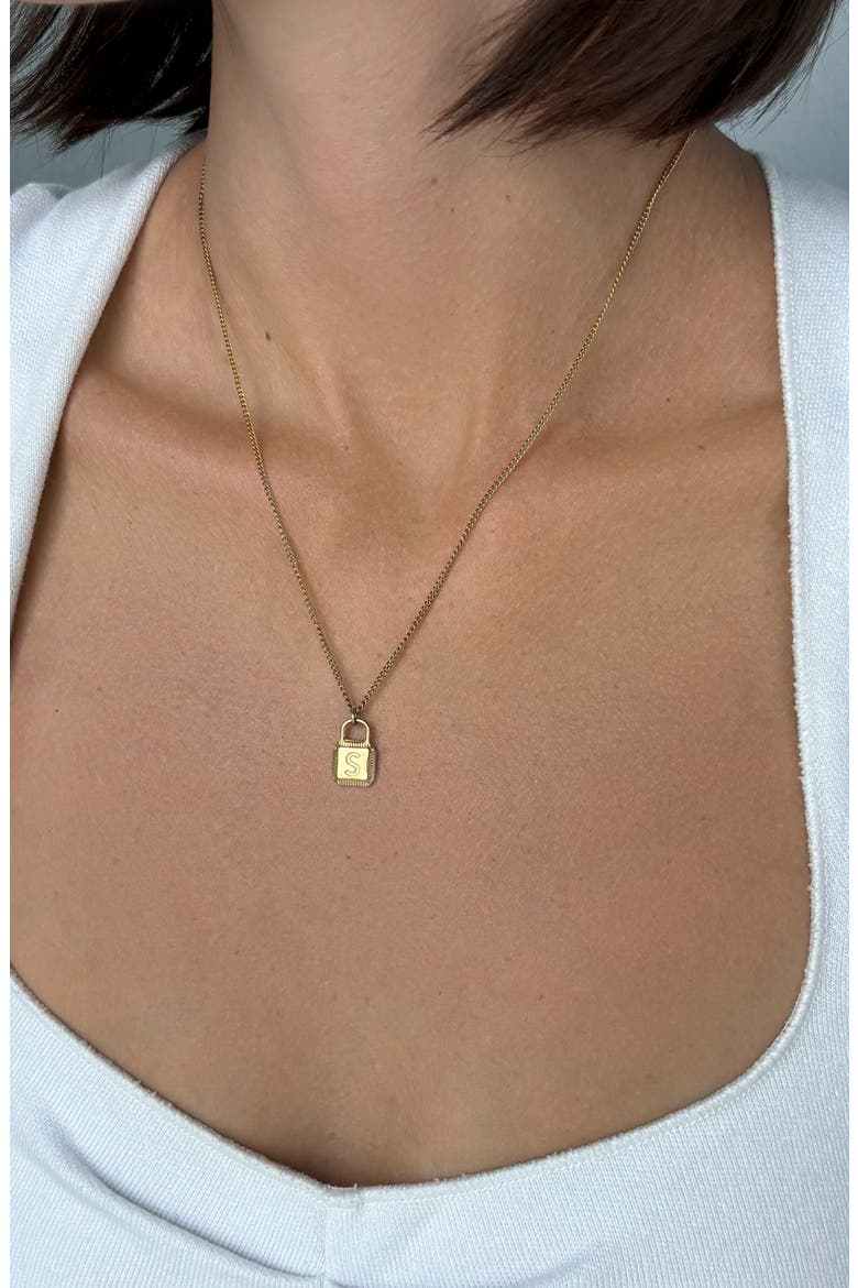 Engraved Initial Padlock Pendant Necklace, Alternate, color, GOLD-S