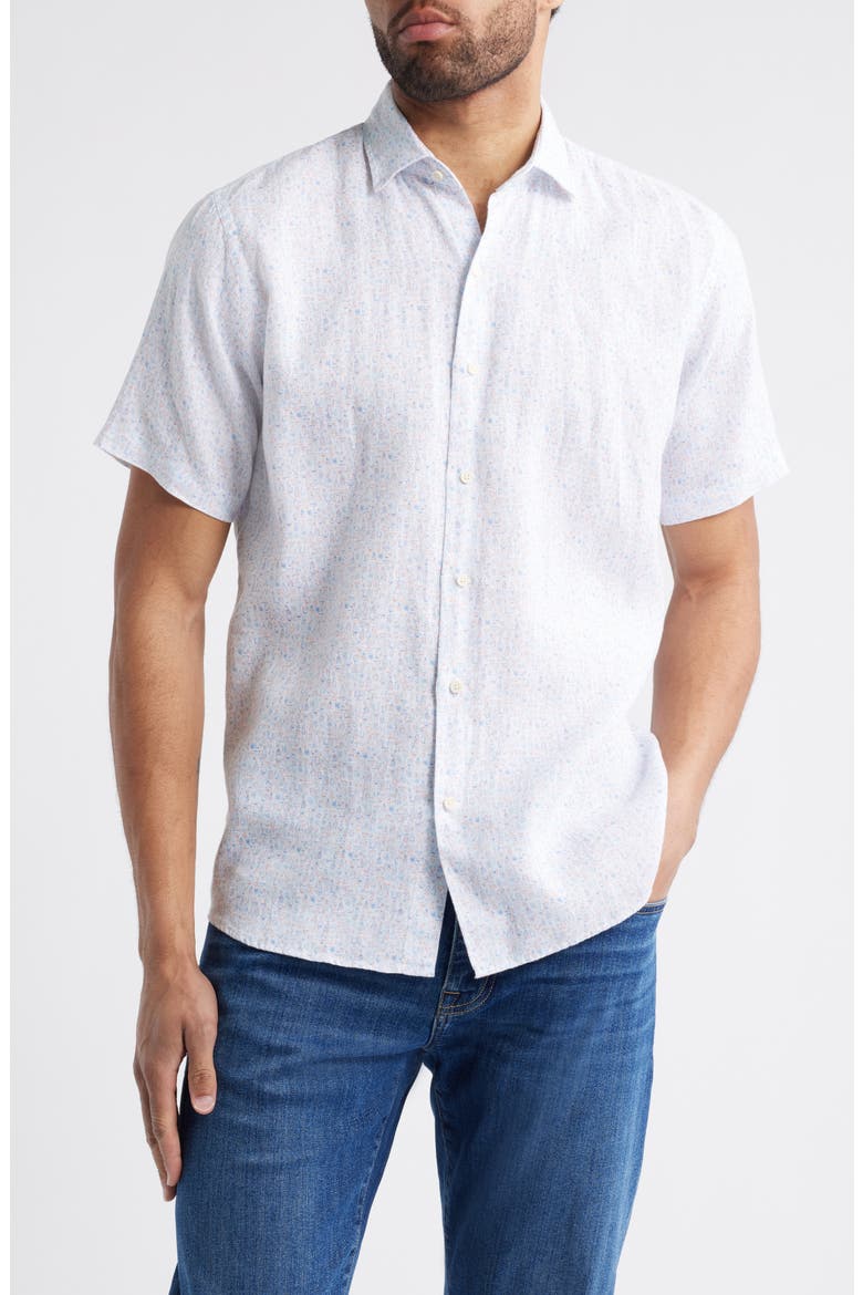 Soiree Short Sleeve Linen Button-Up Shirt, Main, color, BLUE MULTI