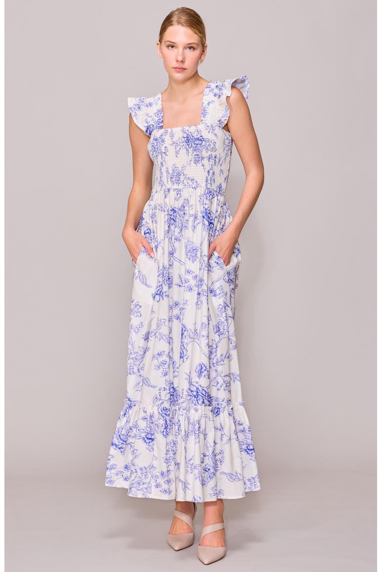 Floral Print Maxi Dress, Alternate, color, IVORY/ BLUE