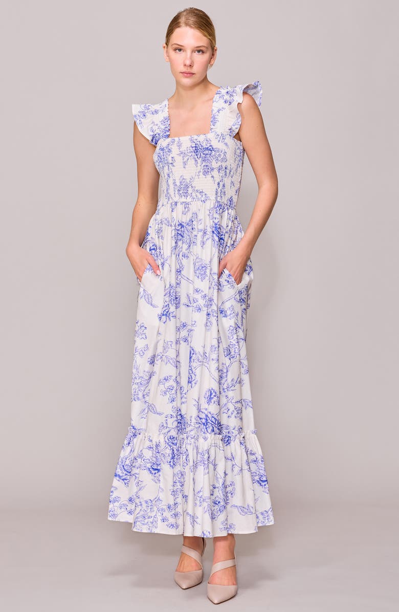 MELLODAY Floral Print Maxi Dress, Alternate, color, Ivory/ Blue