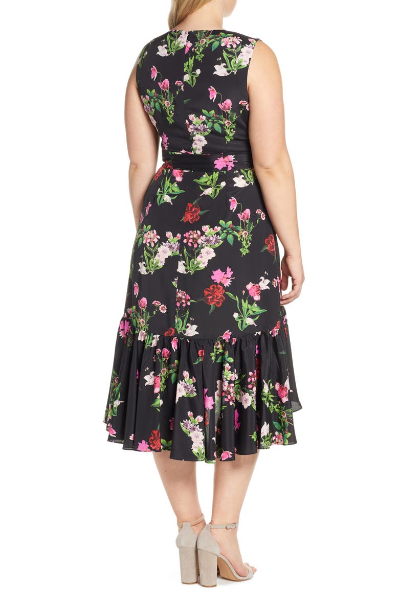 Ruffle Hem Faux Wrap Dress, Alternate, color, BLACK