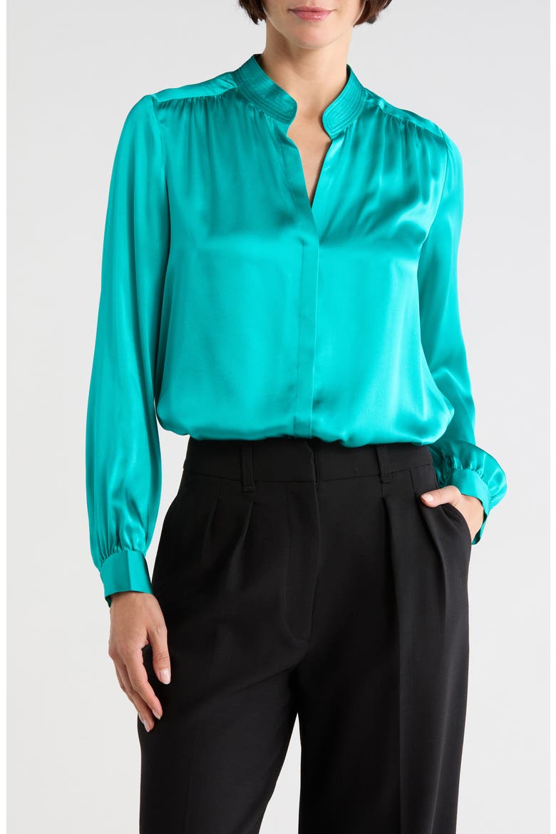 Bianca Silk Satin Blouse, Main, color, TROPICAL TEAL