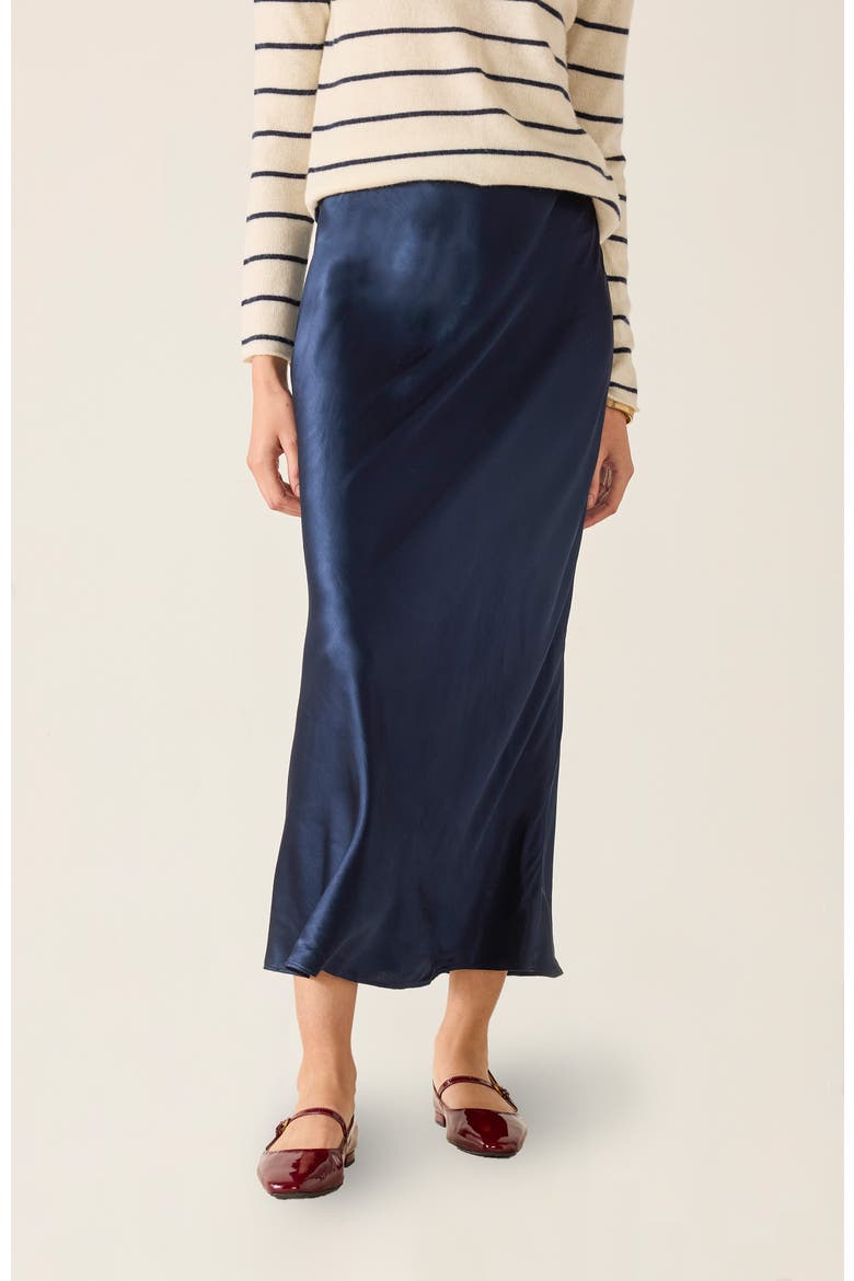 Arles Satin Skirt, Main, color, Navy